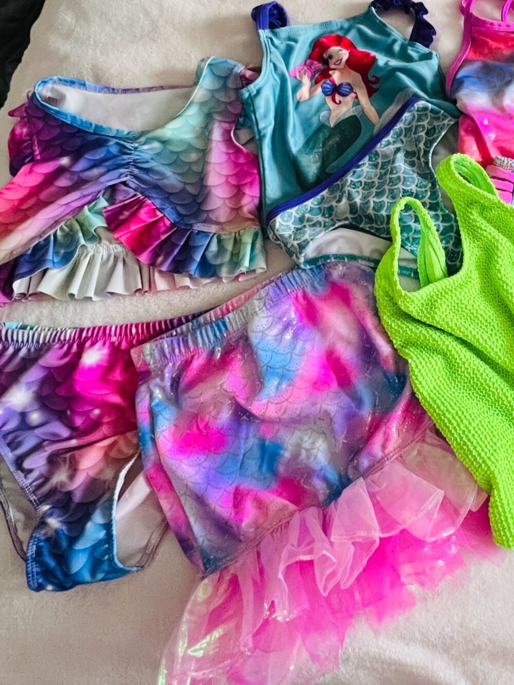Lot of 5 Girls' Swimsuits Disney Ariel & Cat & Jack Sizes 4T-8